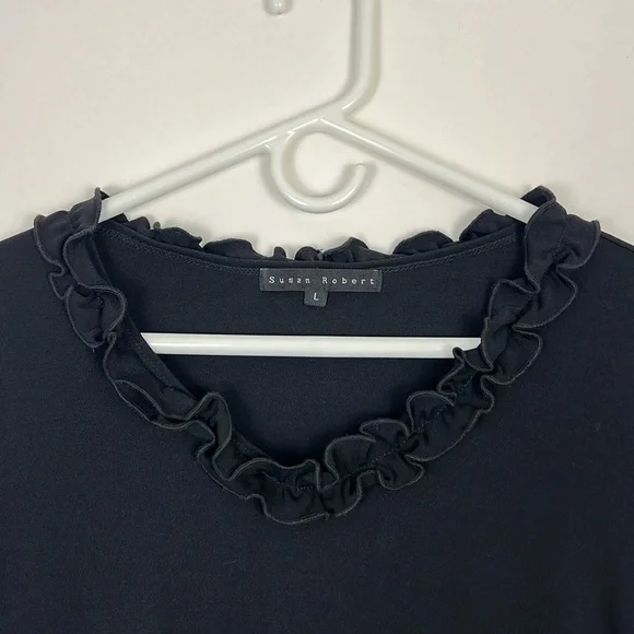 Susan Robert black blouse ruffle neck - Picture 2 of 8
